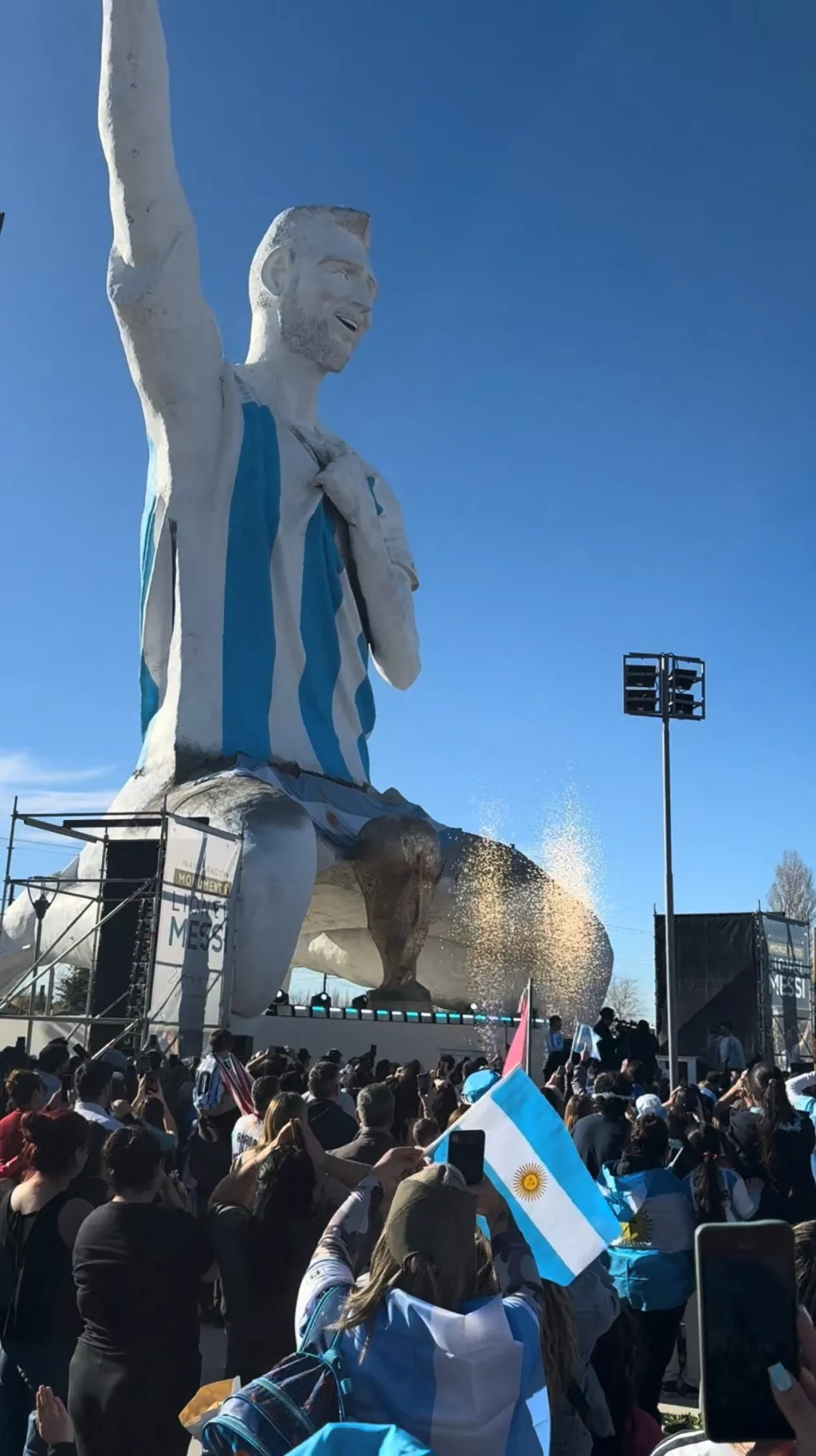 People are gathered near a statue of Lionel Messi in Neuquen Province, Argentina, June 16, 2026, in this screen grab obtained from a social media video. Carlos Martinez/via REUTERS THIS IMAGE HAS BEEN SUPPLIED BY A THIRD PARTY. MANDATORY CREDIT. NO RESALES. NO ARCHIVES. Verification: - Date and location verified by original file metadata and corroborating visuals.