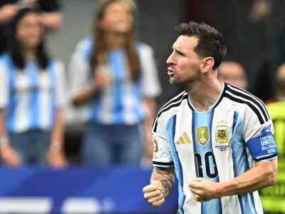 Soccer Football - FIFA World Cup 2026 - Group J - Argentina v Austria - Dallas Stadium, Arlington, Texas, U.S. - June 22, 2026 Argentina's Lionel Messi celebrates scoring their first goal IMAGN IMAGES via Reuters/Maria Lysaker