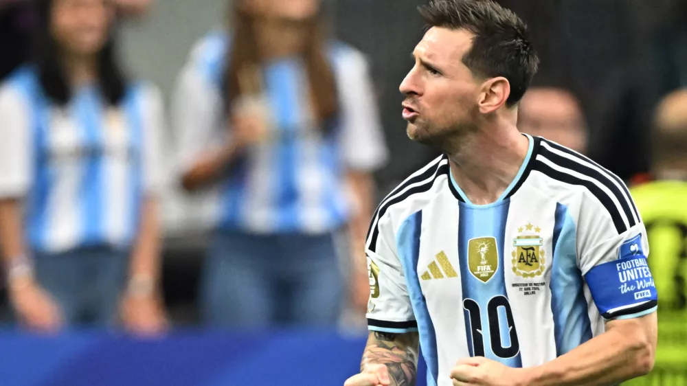 Soccer Football - FIFA World Cup 2026 - Group J - Argentina v Austria - Dallas Stadium, Arlington, Texas, U.S. - June 22, 2026 Argentina's Lionel Messi celebrates scoring their first goal IMAGN IMAGES via Reuters/Maria Lysaker