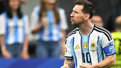 Soccer Football - FIFA World Cup 2026 - Group J - Argentina v Austria - Dallas Stadium, Arlington, Texas, U.S. - June 22, 2026 Argentina's Lionel Messi celebrates scoring their first goal IMAGN IMAGES via Reuters/Maria Lysaker