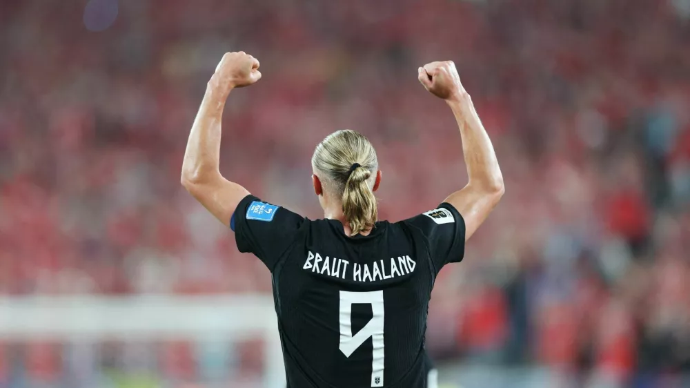 Soccer Football - FIFA World Cup 2026 - Group I - Norway v Senegal - New York/New Jersey Stadium, East Rutherford, New Jersey, U.S. - June 22, 2026 Norway's Erling Haaland celebrates scoring their third goal IMAGN IMAGES via Reuters/Vincent Carchietta