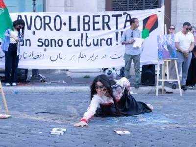 IPA85915195 - Manifestazione a Piazza Santi Apostoli a Roma in solidariet&agrave; con le donne e con le persone che in Afghanistan continuano a subire repressione e gravi violazioni dei diritti umani (Photo by Matteo Nardone/IPA/Sipa USA)No Use United Kingdom. No Use Italy. No Use Vatican City.