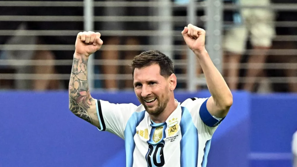 Soccer Football - FIFA World Cup 2026 - Group J - Argentina v Austria - Dallas Stadium, Arlington, Texas, U.S. - June 22, 2026 Argentina's Lionel Messi celebrates scoring their second goal IMAGN IMAGES via Reuters/Maria Lysaker