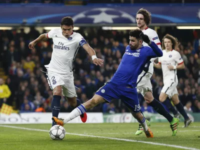 Football Soccer - Chelsea v Paris St Germain - UEFA Champions League Round of 16 Second Leg - Stamford Bridge, London, England - 9/3/16PSG's Thiago Silva in action with Chelsea's Diego CostaReuters / Stefan WermuthLivepicEDITORIAL USE ONLY.