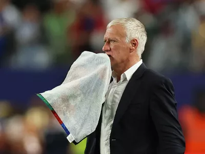 Soccer Football - FIFA World Cup 2026 - Group I - France v Iraq - Philadelphia Stadium, Philadelphia, Pennsylvania, U.S. - June 22, 2026 France coach Didier Deschamps wipes his face with a towel after the match REUTERS/Siphiwe Sibeko
