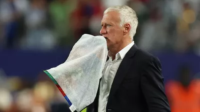 Soccer Football - FIFA World Cup 2026 - Group I - France v Iraq - Philadelphia Stadium, Philadelphia, Pennsylvania, U.S. - June 22, 2026 France coach Didier Deschamps wipes his face with a towel after the match REUTERS/Siphiwe Sibeko