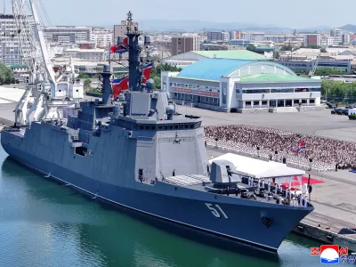 In this photo provided Wednesday, June 24, 2026, by the North Korean government, North Korean destroyer Choe Hyon is seen during its commissioning ceremony at a port in Nampo, North Korea, Tuesday, June 23, 2026. Independent journalists were not given access to cover the event depicted in this image distributed by the North Korean government. The content of this image is as provided and cannot be independently verified. Korean language watermark on image as provided by source reads: "KCNA" which is the abbreviation for Korean Central News Agency. (Korean Central News Agency/Korea News Service via AP)
