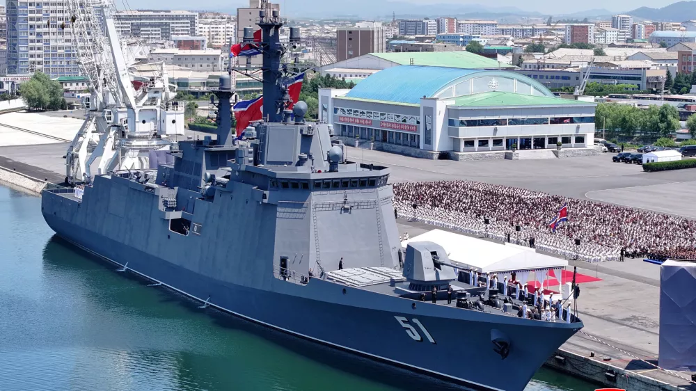 In this photo provided Wednesday, June 24, 2026, by the North Korean government, North Korean destroyer Choe Hyon is seen during its commissioning ceremony at a port in Nampo, North Korea, Tuesday, June 23, 2026. Independent journalists were not given access to cover the event depicted in this image distributed by the North Korean government. The content of this image is as provided and cannot be independently verified. Korean language watermark on image as provided by source reads: "KCNA" which is the abbreviation for Korean Central News Agency. (Korean Central News Agency/Korea News Service via AP)