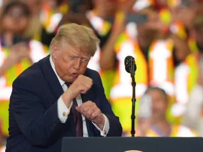 President Donald Trump gestures during a visit to the Lehigh Valley operations facility for Mack Trucks in Macungie, Pa., Tuesday, June 23, 2026. (AP Photo/Matt Rourke)