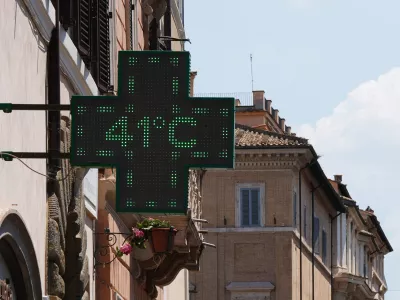 The thermometer of a drugstore shows the temperature of 41 degrees Celsius (105 degrees Fahrenheit) during a heat wave, in Rome, Tuesday, June 23, 2026. (AP Photo/Alessandra Tarantino)