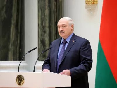 Belarusian President Alexander Lukashenko delivers a speech during a meeting with high-ranking military officers in Minsk, Belarus, June 27, 2023. Press Service of the President of the Republic of Belarus/Handout via REUTERS ATTENTION EDITORS - THIS IMAGE WAS PROVIDED BY A THIRD PARTY. MANDATORY CREDIT.