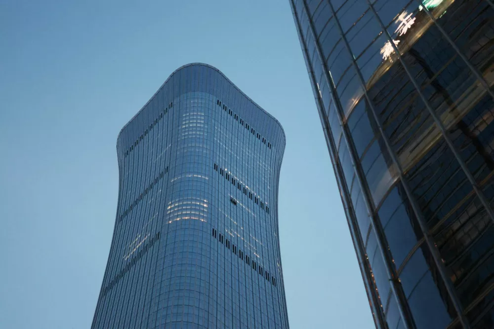 The damaged exterior of CITIC Tower, also known as China Zun, in Beijing, China June 26, 2026. REUTERS/Maxim Shemetov