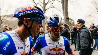 Florian Lipowitz and Remco Evenepoel of the Red Bull – BORA – hansgrohe team during Stage 6 (Berga – Queralt) of the 105th Volta a Catalunya in Spain on March 28, 2026. // Maximilian Fries / Red Bull Content Pool // SI202603280747 // Usage for editorial use only // 
