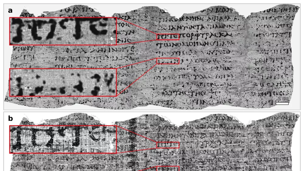 Delček prebranega besedila, ki so ga izlu&scaron;čili s pomočjo umetne inteligence. / Foto: Vesuvius Challange