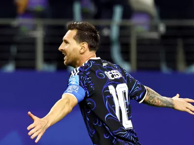 Soccer Football - FIFA World Cup 2026 - Group J - Jordan v Argentina - Dallas Stadium, Arlington, Texas, U.S. - June 27, 2026 Argentina's Lionel Messi celebrates scoring their third goal IMAGN IMAGES via Reuters/Tim Heitman