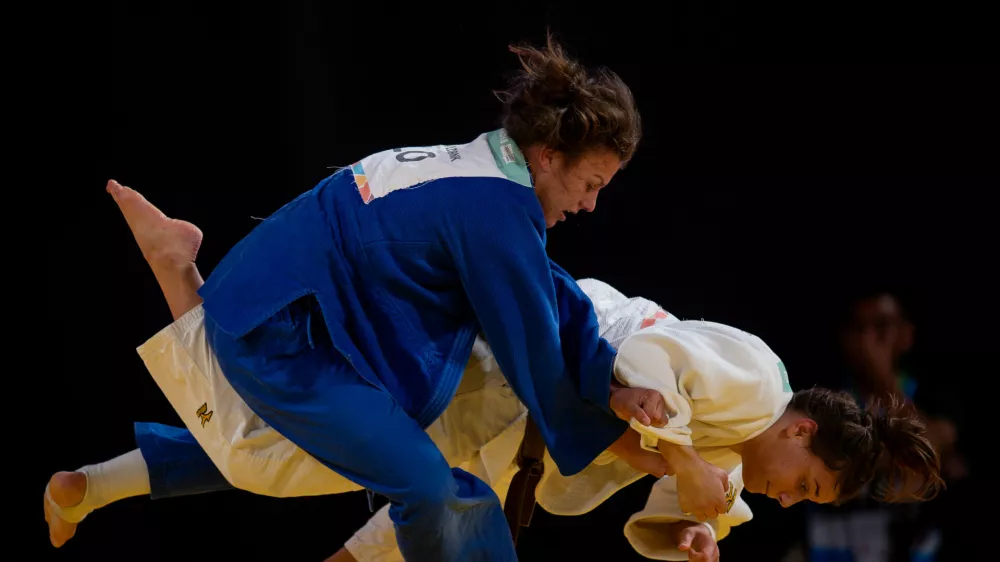 Metka Lobnik of Slovenia (blue) competes against Raffaela Igl of Germany during the Judo Women -78 kg Quarterfinal at the Asia Pavilion, Youth Olympic Park during the Youth Olympic Games, Buenos Aires, Argentina, October 9, 2018. Joe Toth for OIS/IOC/Handout via REUTERS ATTENTION EDITORS - THIS IMAGE HAS BEEN SUPPLIED BY A THIRD PARTY.