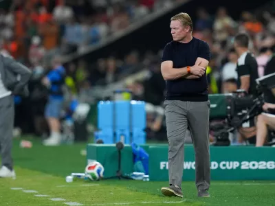Netherlands head coach Ronald Koeman reacts during the World Cup round of 32 soccer match between the Netherlands and Morocco in Guadalupe, near Monterrey, Mexico, Monday, June 29, 2026. (AP Photo/Dolores Ochoa)
