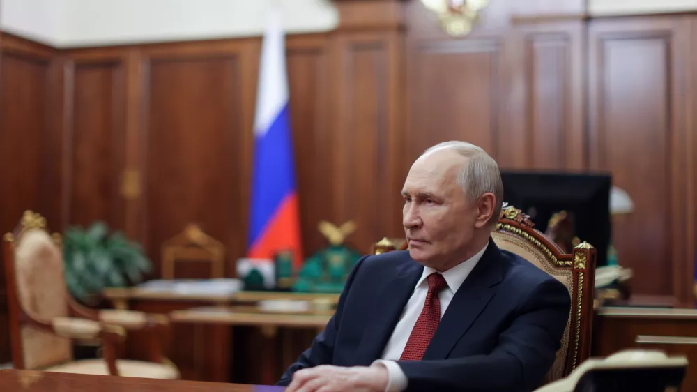 Russian President Vladimir Putin speaks during his interview with Russian journalist Pavel Zarubin at the Kremlin in Moscow, Sunday, June 28, 2026. (Gavriil Grigorov/Sputnik, Kremlin Pool Photo via AP)