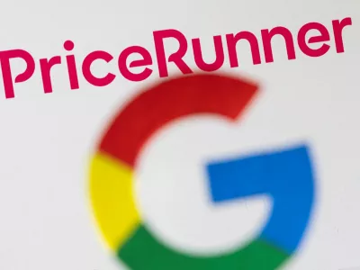 FILE PHOTO: A 3D printed Google logo is seen in front of displayed PriceRunner logo in this photo illustration taken, February 8, 2022. REUTERS/Dado Ruvic/Illustration/File Photo