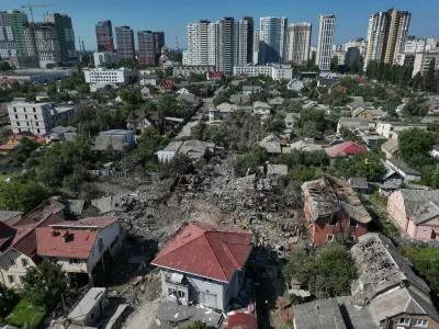 A drone view shows private houses damaged and destroyed during overnight Russian missile and drone strikes, amid Russia's attack on Ukraine, in Kyiv Ukraine July 2, 2026. REUTERS/Valentyn Ogirenko