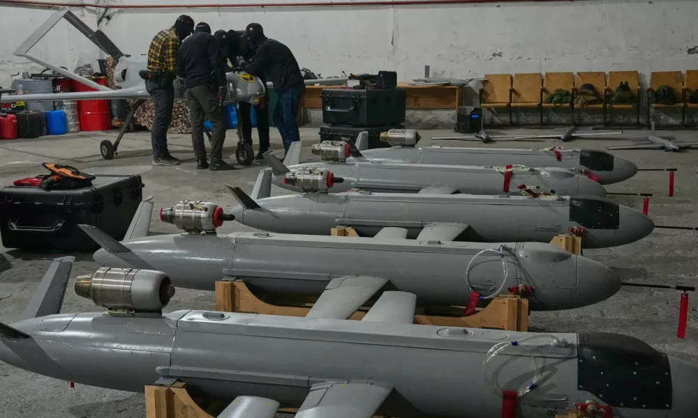 Servicemen of Ukraine's defense intelligence set up drones against Russian in an undisclosed location in Ukraine late Thursday, May 28, 2026. (AP Photo/Efrem Lukatsky)