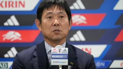 Japan's soccer head coach Hajime Moriyasu speaks during a news conference in Tokyo, Thursday, July 2, 2026. (AP Photo/Hiro Komae)