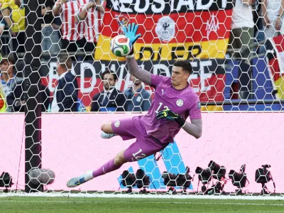 Soccer Football - FIFA World Cup 2026 - Round of 32 - Germany v Paraguay - Boston Stadium, Foxborough, Massachusetts, U.S. - June 29, 2026 Paraguay's Orlando Gill saves a penalty from Germany's Kai Havertz during the penalty shootout REUTERS/Amanda Perobelli