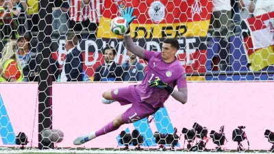 Soccer Football - FIFA World Cup 2026 - Round of 32 - Germany v Paraguay - Boston Stadium, Foxborough, Massachusetts, U.S. - June 29, 2026 Paraguay's Orlando Gill saves a penalty from Germany's Kai Havertz during the penalty shootout REUTERS/Amanda Perobelli