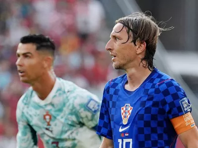 Soccer Football - FIFA World Cup 2026 - Round of 32 - Portugal v Croatia - Toronto Stadium, Toronto, Canada - July 2, 2026 Croatia's Luka Modric in action with Portugal's Cristiano Ronaldo IMAGN IMAGES via Reuters/John E Sokolowski
