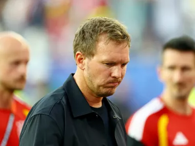 Soccer Football - FIFA World Cup 2026 - Round of 32 - Germany v Paraguay - Boston Stadium, Foxborough, Massachusetts, U.S. - June 29, 2026 Germany coach Julian Nagelsmann look dejected after the match as Germany are eliminated from the World Cup REUTERS/Peter Cziborra