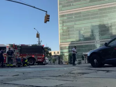 Emergency responders attend to a man identified by Voice of Tibet, a media outlet of exiled Tibetans, as Tibetan activist Lobga Rangzen, after he set himself on fire in an appeal for Tibetan independence, near the United Nations headquarters, in New York, U.S, July 2, 2026 in this still image obtained from social media video. Lobga Rangzen via Facebook/via REUTERS THIS IMAGE HAS BEEN SUPPLIED BY A THIRD PARTY. MANDATORY CREDIT. NO RESALES. NO ARCHIVES. NEWS USE ONLY. VERIFICATION - Building, utility poles and road layout matched archive and satellite images. - Date confirmed by original video livestream. - Identity of the activist confirmed as Lobga Rangzen by Voice of Tibet. - Police in New York City said on Thursday a man died from severe burns near the United Nations headquarters.