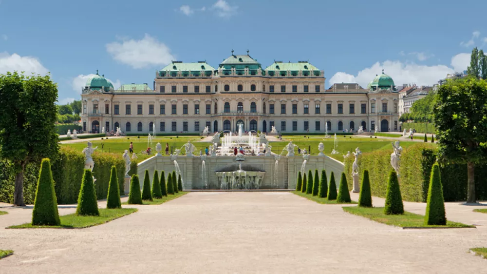Belvedere Palace Vienna, historic building and landmark with garden and cascades