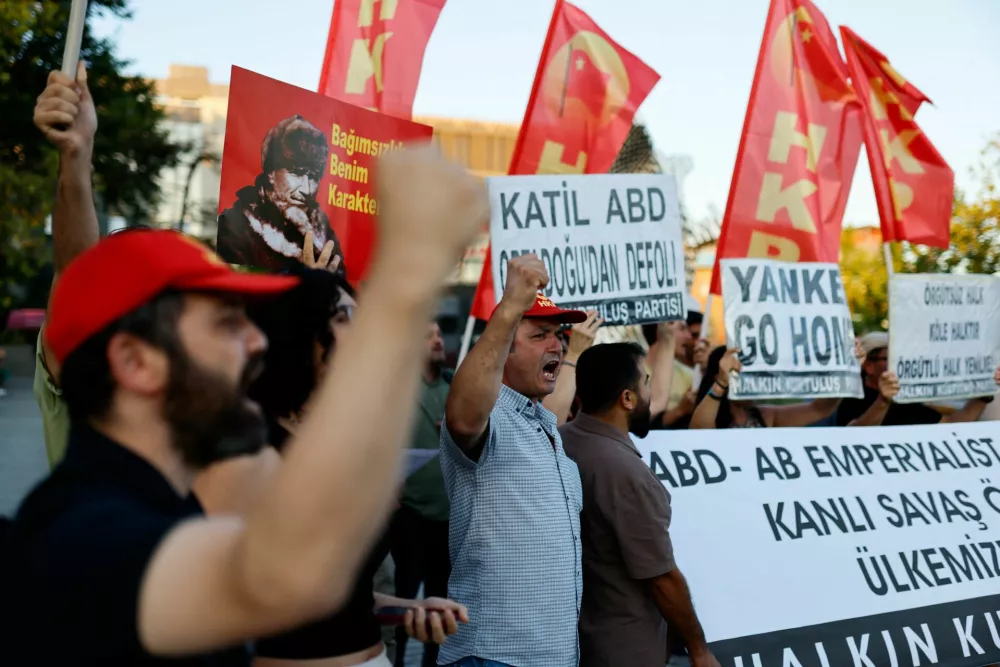 People take part in an unauthorised protest ahead of the NATO leaders summit, in Istanbul, Turkey, July 6, 2026. REUTERS/Kemal Aslan