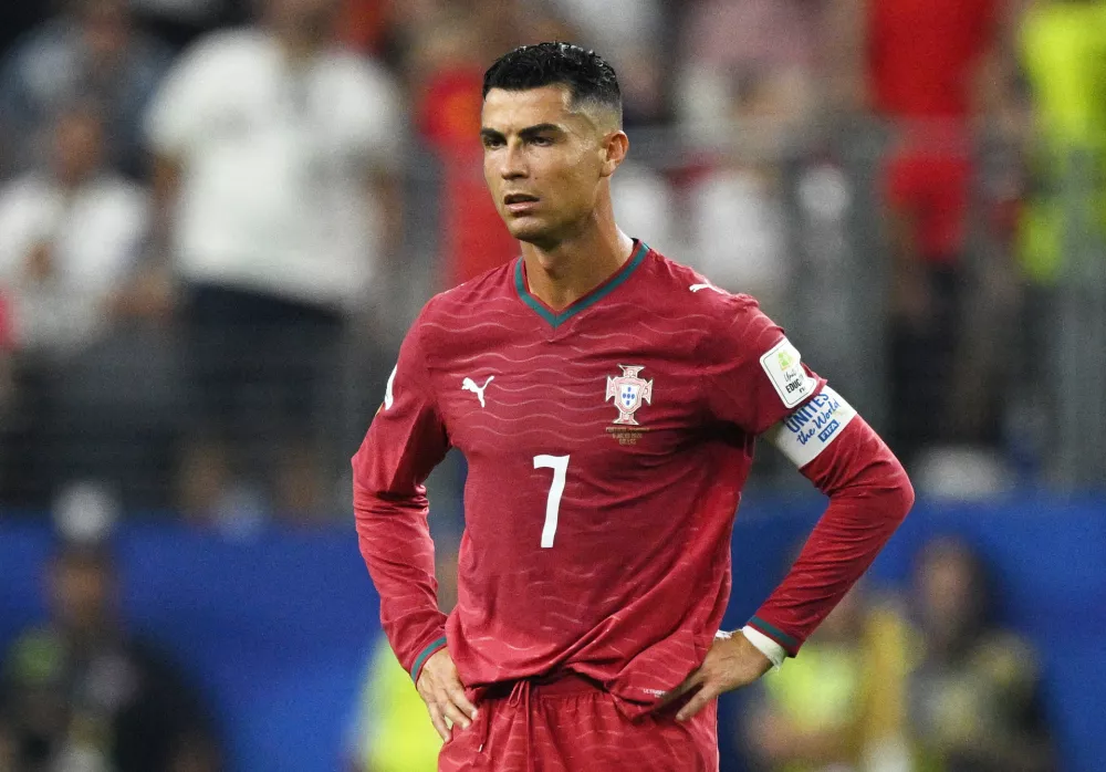 Soccer Football - FIFA World Cup 2026 - Round of 16 - Portugal v Spain - Dallas Stadium, Arlington, Texas, U.S. - July 6, 2026 Portugal's Cristiano Ronaldo looks dejected after Spain's Mikel Merino scores their first goal IMAGN IMAGES via Reuters/Jerome Miron