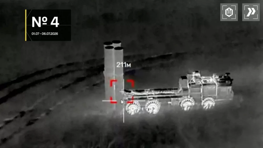 A drone approaches what Ukraine's Unmanned Systems Forces describe as a launcher of an S-400 air defence system during an attack, in Kosenki, Bryansk Oblast, Russia, in this still image taken from video released July 6, 2026.  Robert Brovdi via Telegram/Handout via REUTERS  THIS IMAGE HAS BEEN SUPPLIED BY A THIRD PARTY. NO RESALES. NO ARCHIVES. MANDATORY CREDIT. WATERMARK AND OVERLAY FROM SOURCE. VERIFICATION: - For the attack on a mobile surface-to-air missile system near land parcels, the greenery, roads and topography matched satellite imagery of Kosenki, Bryansk Oblast, Russia. - No older versions of the videos were found online before July 6.