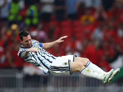 Soccer Football - FIFA World Cup 2026 - Round of 16 - Argentina v Egypt - Atlanta Stadium, Atlanta, Georgia, U.S. - July 7, 2026 Argentina's Lionel Messi celebrates after the match REUTERS/Carlos Barria