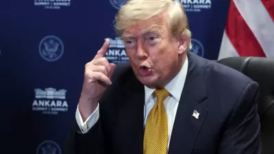 President Donald Trump speaks during a meeting with NATO Secretary General Mark Rutte at the NATO summit in Ankara, Turkey, Wednesday, July 8, 2026. (Filip Singer, Pool Photo via AP)