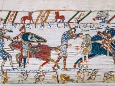 Bayeux, Normandy in northwestern France. A scene from the Bayeux Tapestry.