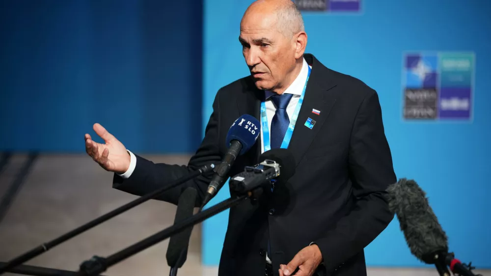 Slovenia's Prime Minister Janez Jansa speaks as he arrives for the NATO summit in Ankara, Turkey, Wednesday, July 8, 2026. (AP Photo/Emrah Gurel)
