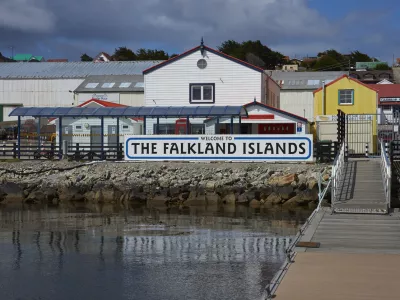 Jetty used by visitors arriving by sea in Stanley, capital of the Falkland Islands.