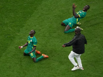 Soccer Football - CAF Africa Cup of Nations - Morocco 2025 - Final - Senegal v Morocco - Prince Moulay Abdellah Stadium, Rabat, Morocco - January 18, 2026 Senegal's Sadio Mane and Moussa Niakhate celebrate after the match REUTERS/Stringer