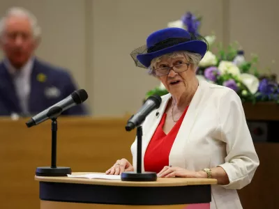 FILE PHOTO: Ann Widdecombe, former member of the European Parliament, speaks at a council meeting during the visit of Britain's Prince Charles and Camilla, Duchess of Cornwall at the Civic Centre in Southend-on-Sea, Britain, March 1, 2022. REUTERS/Matthew Childs/Pool/File Photo