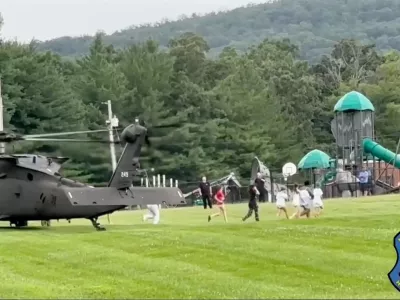 Missouri National Guard evacuates young campers and counsellors who were stranded at Camp Taum Sauk in Reynolds County, in Arcadia, Missouri, U.S., July 10, 2026, in this grab taken from a handout video. Sgt. Eddie Young/ Missouri State Highway Patrol/Handout via REUTERS  THIS IMAGE HAS BEEN SUPPLIED BY A THIRD PARTY NO RESALES. NO ARCHIVES MANDATORY CREDIT OVERLAY FROM SOURCE