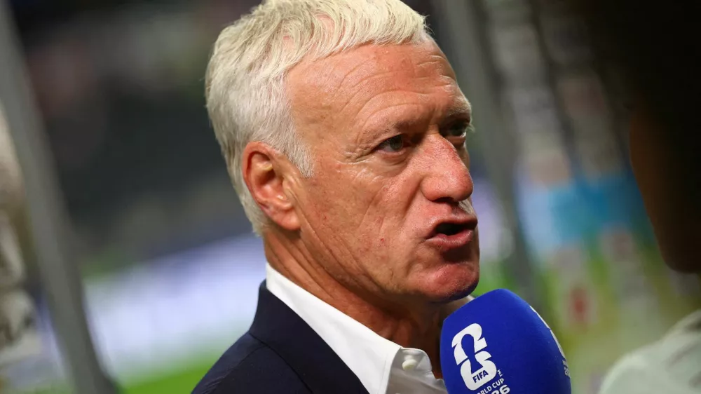 Soccer Football - FIFA World Cup 2026 - Semi Final - France v Spain - Dallas Stadium, Arlington, Texas, U.S. - July 14, 2026 France coach Didier Deschamps speaks to the media after the match. REUTERS/Hannah Mckay