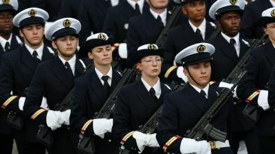 Members of French Ecole des Applications Militaires de l'Energie Atomique (EAMEA) school march during the annual Bastille Day military ceremony on the Champs-Elysees avenue in Paris, France, July 14, 2025. REUTERS/Gonzalo Fuentes