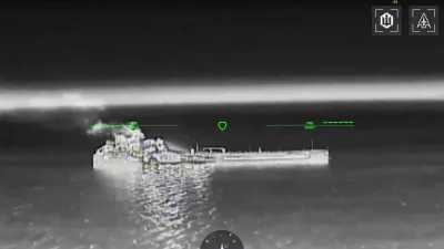 Drone footage shows fire and smoke rising from, what the Rostov region Governor said, was an empty oil tanker, following Ukraine's overnight drone attacks on Russia, confirmed by the Ukrainian military, at a place given as the Sea of Azov, in this screengrab from a handout video released on July 8, 2026. Commander of Unmanned Aerial Systems Force/Handout via REUTERS THIS IMAGE HAS BEEN SUPPLIED BY A THIRD PARTY MANDATORY CREDIT VERIFICATION: - Location and date not verified - No older versions found posted online before July 8