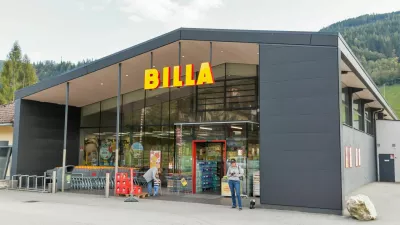 People visit Billa supermarket. Haus village is a small winter resort located in Styria, Austria.