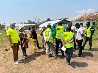 Workers at an Ebola treatment center go on strike over unpaid salaries and bonuses at Rwampara General Hospital, in Ituri, northeastern Congo, Monday, July 13, 2026, (AP Photo/Prosper Heri Ngorora)