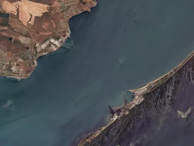 A satellite image of vessels in the Kerch Strait, July 13, 2026. 2026 Planet Labs PBC/Handout via REUTERS THIS IMAGE HAS BEEN SUPPLIED BY A THIRD PARTY. MANDATORY CREDIT.   TPX IMAGES OF THE DAY