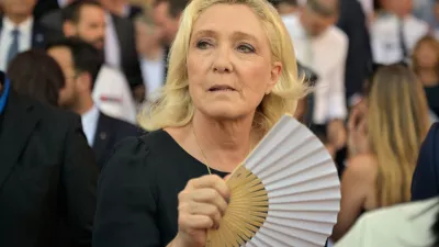 Far-right leader Marine Le Pen arrivess to attend the 10th anniversary of the deadly 2016 truck attack in Nice, southern France, Tuesday, July 14, 2026. (AP Photo/Philippe Magoni, Pool)